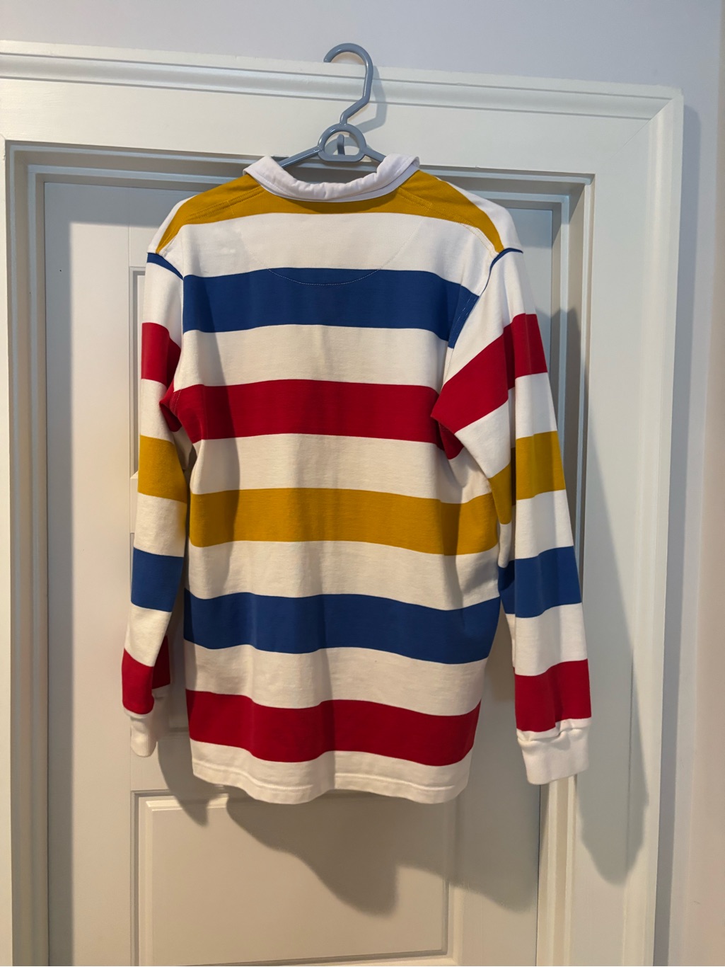 Wither Striped Long-Sleeve Rugby Shirt In White With Blue, Red & Yellow Stripes — image 2 of 3